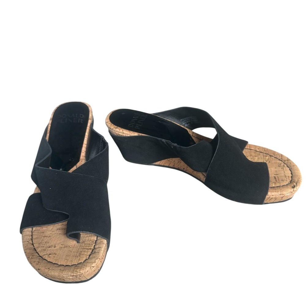 Donald Pliner Gyer Leather Wedge Sandal Black Cork Women's Size 8.5; NWOB
